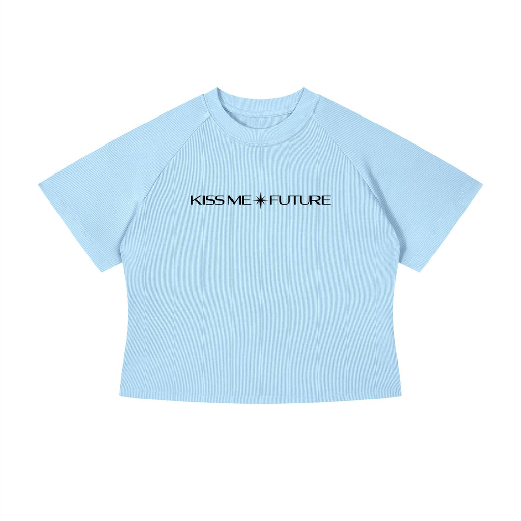 KISS ME FUTURE Women's Mineral Wash Cropped Baby Tee — Blue