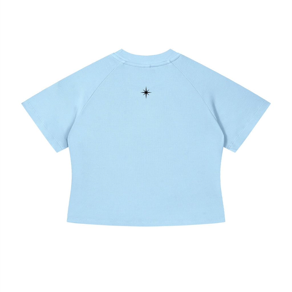 KISS ME FUTURE Women's Mineral Wash Cropped Baby Tee — Blue
