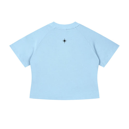 KISS ME FUTURE Women's Mineral Wash Cropped Baby Tee — Blue