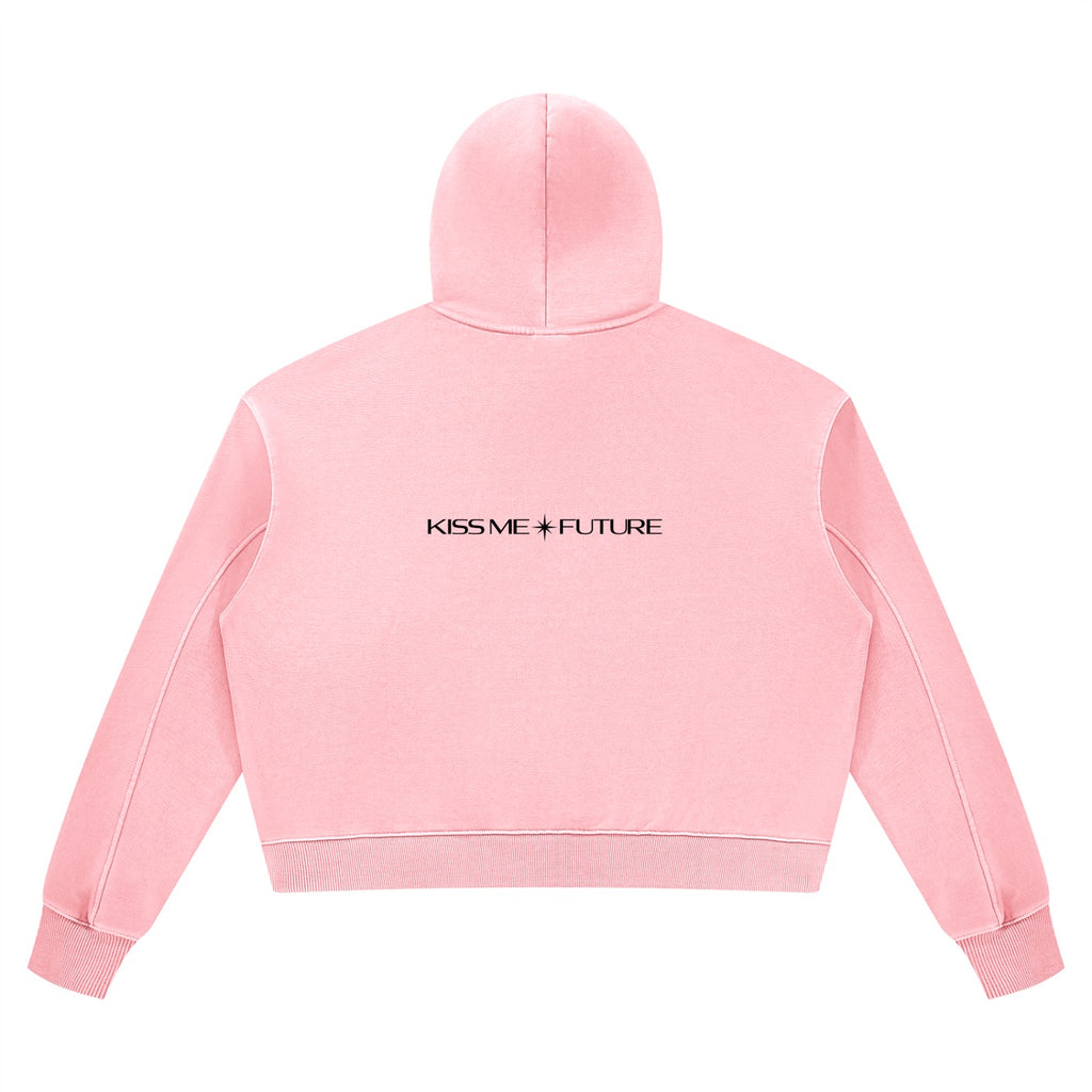KISS ME FUTURE Women's Vintage Wash Heavyweight Hoodie — Pink